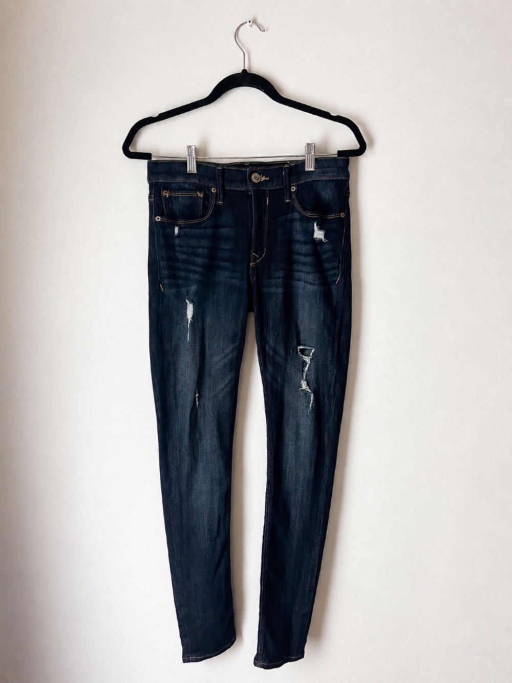 Express Mid Rise Stretch Legging Jeans Distressed Dark Wash Skinny